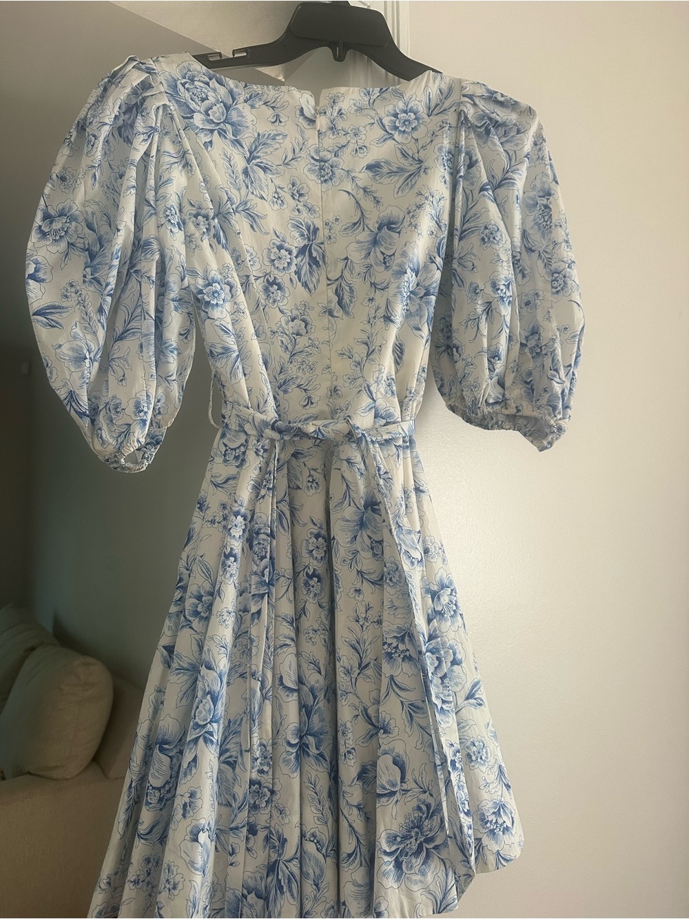 Lavi Couture Blue Floral Puff Sleeve Wrap Mini Dress - Picture 4 of 5